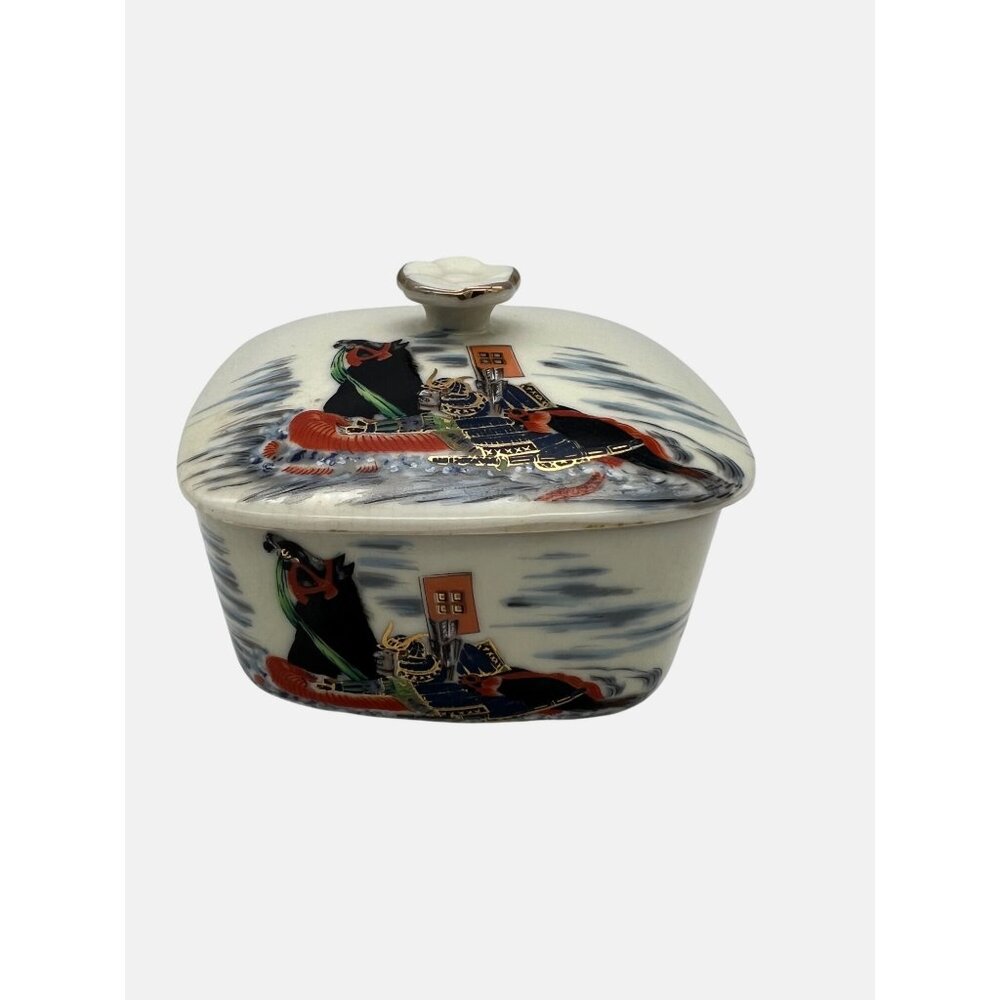Vintage UCGC Japan Ceramic Trinket Box with Lid Horse & Rider Design